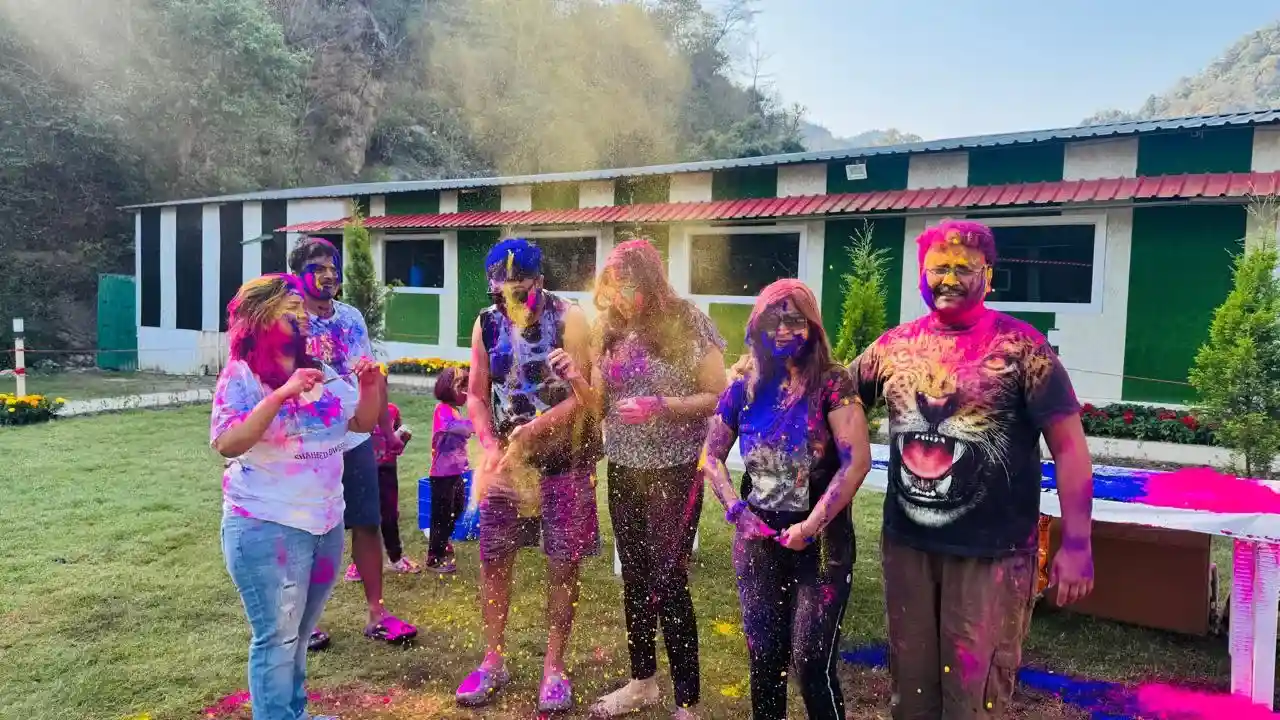 Holi celebration at riverside resort in Rishikesh